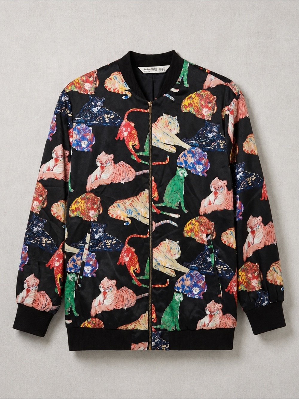 Zara Limited Edition Tiger Satin Bomber Jacket Multicolor